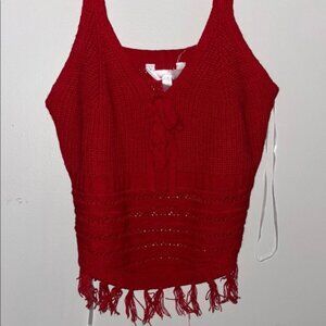 Red Ribbed Tie Front Crop Top